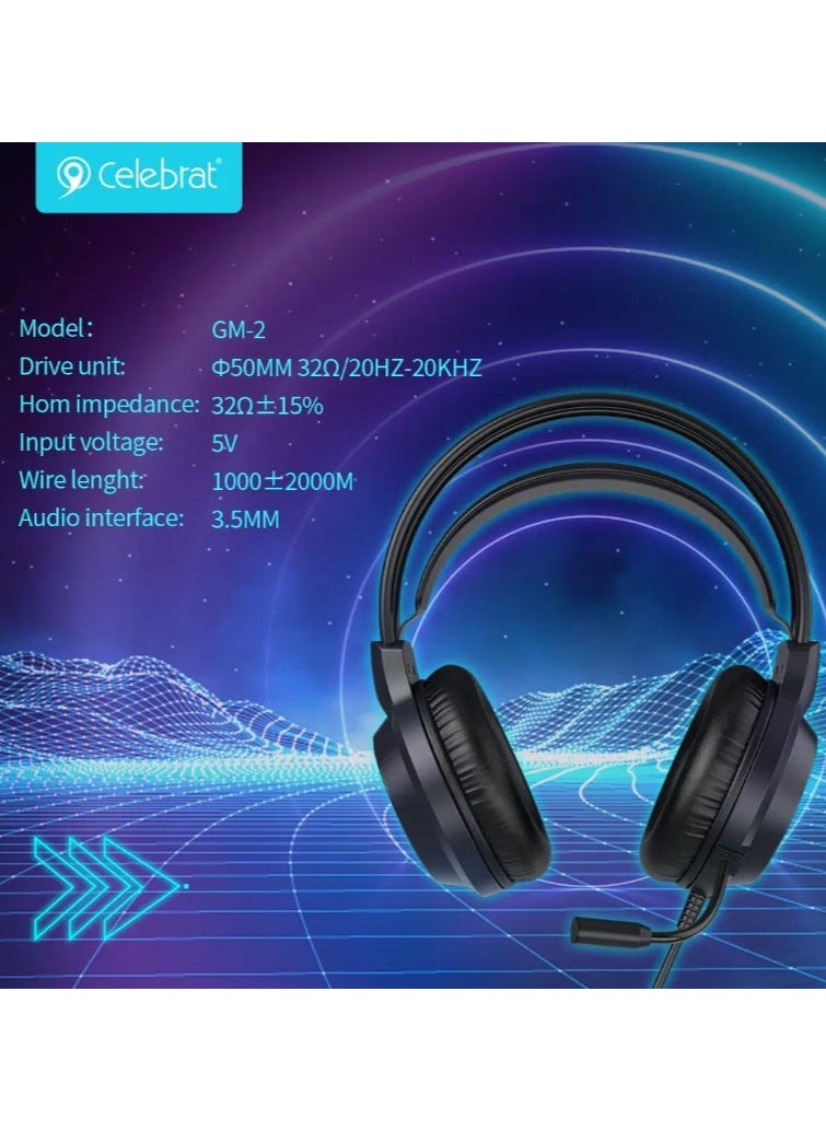 Celebrat GM-2 Wired Gaming Headset with High-Quality Sound Adjustable Headband and Built-in Microphone