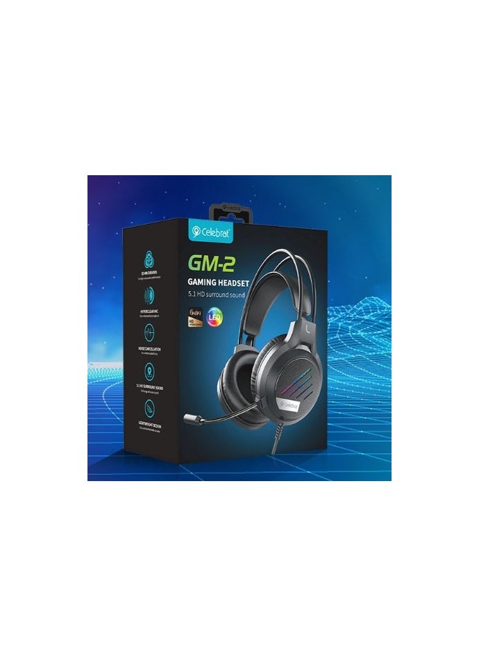 Celebrat GM-2 Wired Gaming Headset with High-Quality Sound Adjustable Headband and Built-in Microphone
