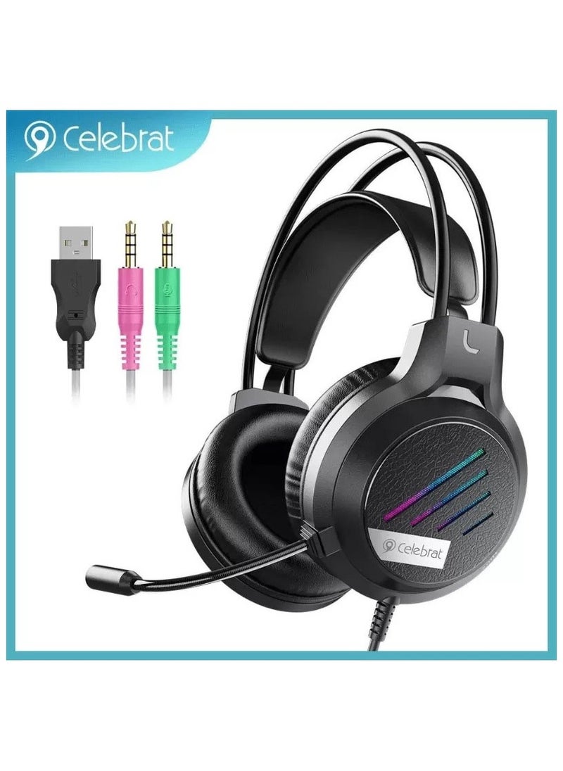 Celebrat GM-2 Wired Gaming Headset with High-Quality Sound Adjustable Headband and Built-in Microphone