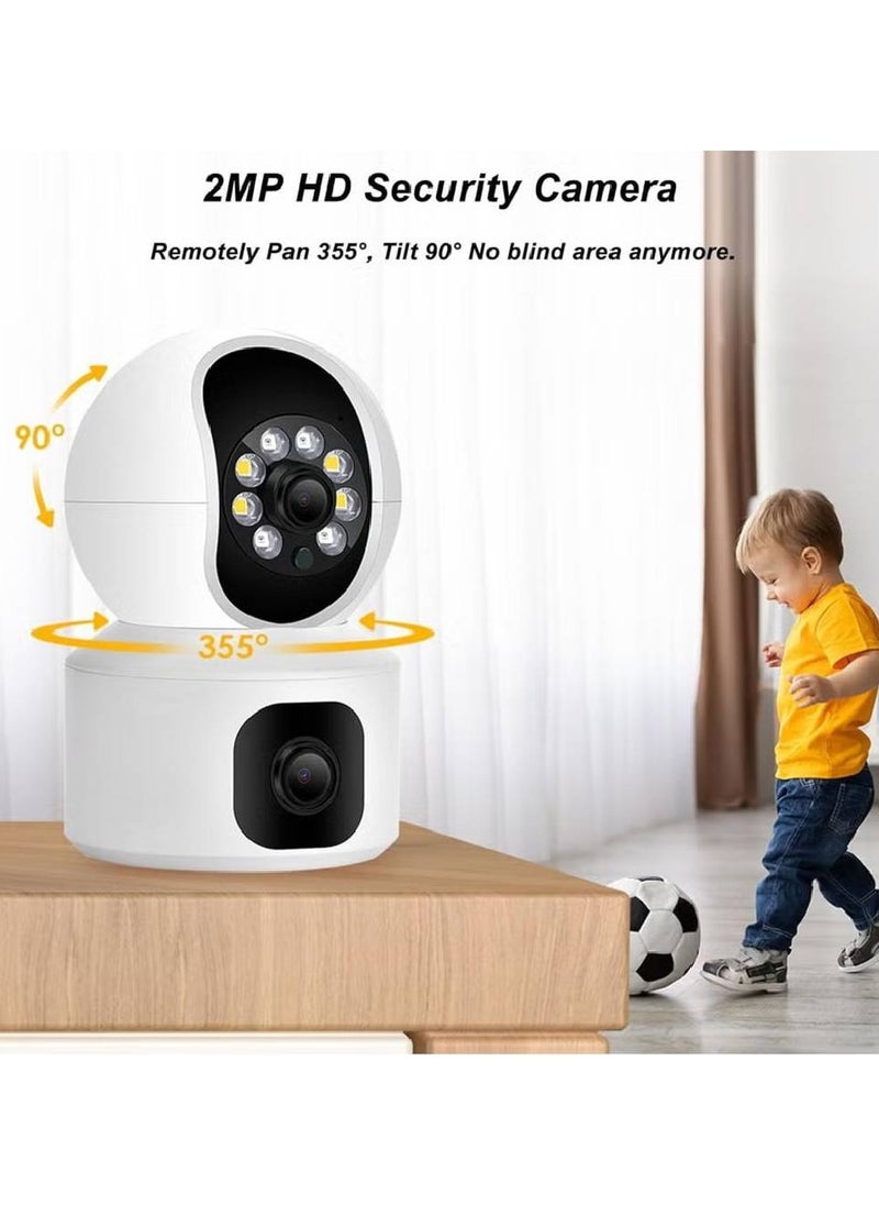 WiFi Security Camera, Storage Card Storage Dual Lens Indoor Surveillance Camera Motion Detection 100‑240V for Pet for Home