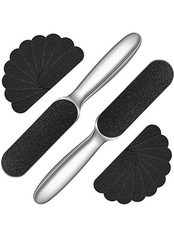 2 Pieces Pedicure Foot File Callus Remover Foot Scrubber Stainless Steel Feet Rasp With 20 Replaceable Coarsefine Double Side Reusable Pads For Foot Care Cracked Skin Callus Remover Tool