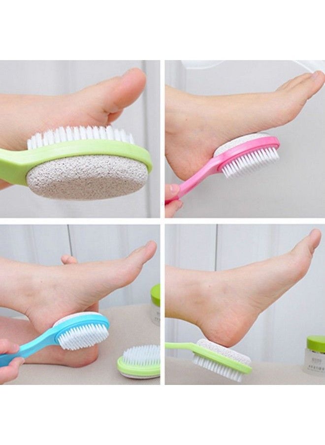 1 Pack Random Color 2In1 Natural Pumice Stone Foot Brush Body Brush With Plastic Handlefeet File Callus Remover Pedicure Tool Exfoliating Scrubber For Dead Skin