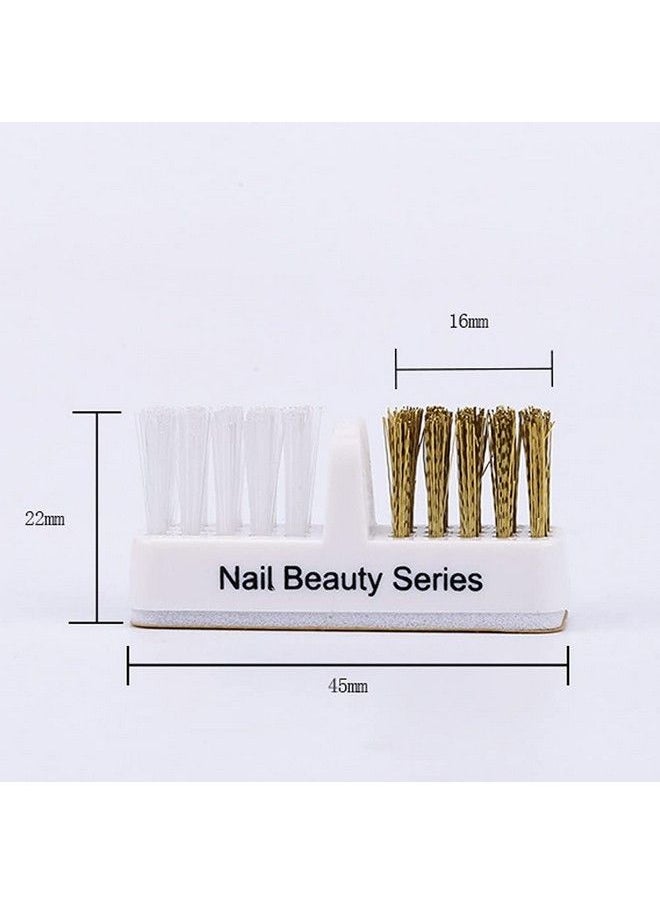 2Pcs Nail Art Drill Bit Cleaning Brushes 2In1 Copper And Soft Brushes Nail Art Tools For Nail Salon Or Home Use White