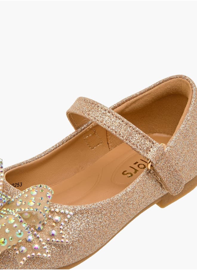 Girls Bow Embellished Mary Jane Shoes with Hook and Loop Closure Ramadan Collection