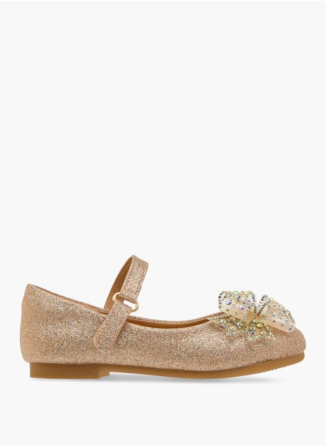 Girls Bow Embellished Mary Jane Shoes with Hook and Loop Closure Ramadan Collection