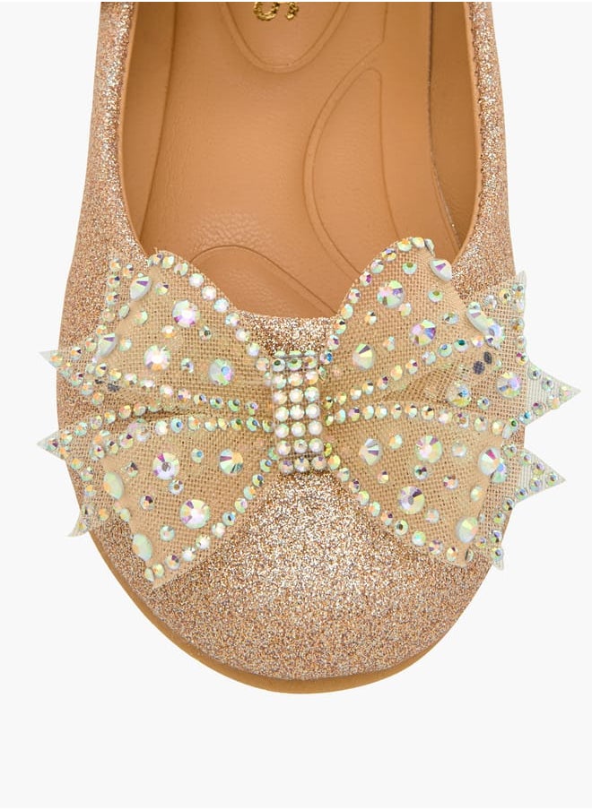 Girls Bow Embellished Mary Jane Shoes with Hook and Loop Closure Ramadan Collection