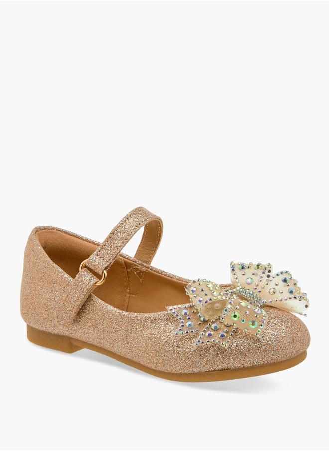 Girls Bow Embellished Mary Jane Shoes with Hook and Loop Closure Ramadan Collection