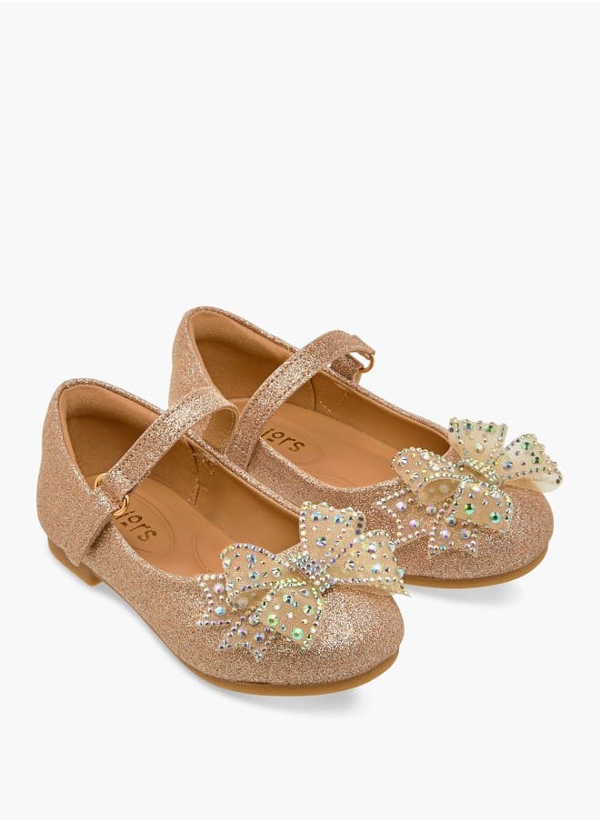 Girls Bow Embellished Mary Jane Shoes with Hook and Loop Closure Ramadan Collection
