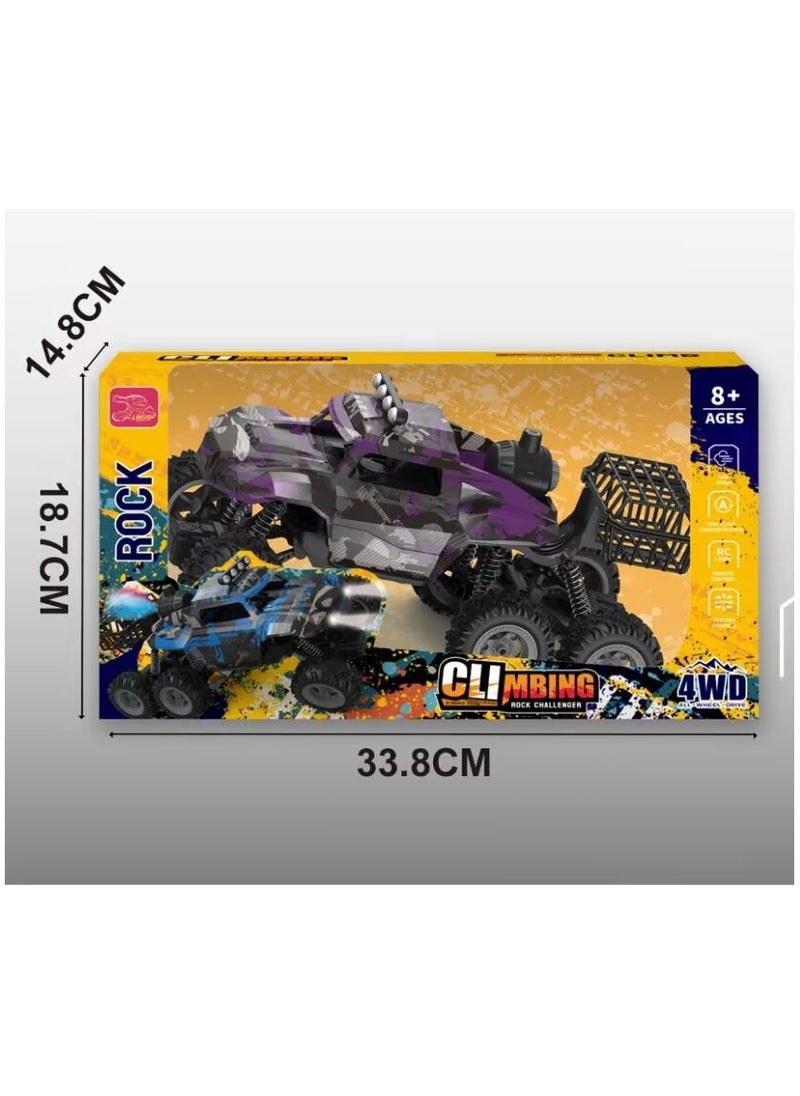 Powerful Big Climbing RC Car Rock Challenger 6WD (Purple), Rechargeable 2.4GHz Remote Control Car with Light Music and Spray function (Purple), New RC Car Truck Rock climber with  effect| Super Powe