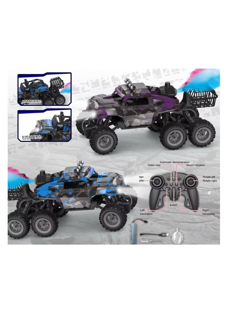 Powerful Big Climbing RC Car Rock Challenger 6WD (Purple), Rechargeable 2.4GHz Remote Control Car with Light Music and Spray function (Purple), New RC Car Truck Rock climber with  effect| Super Powe
