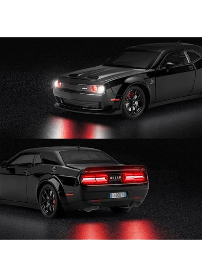 Hellcat Toy Cars for Boys Age 3-12 1:24 Dodge Challenger SRT Demon Car Toys Diecast Metal Car Model with Light & Sound Collectable Muscle Super Cars for Kids (Black)