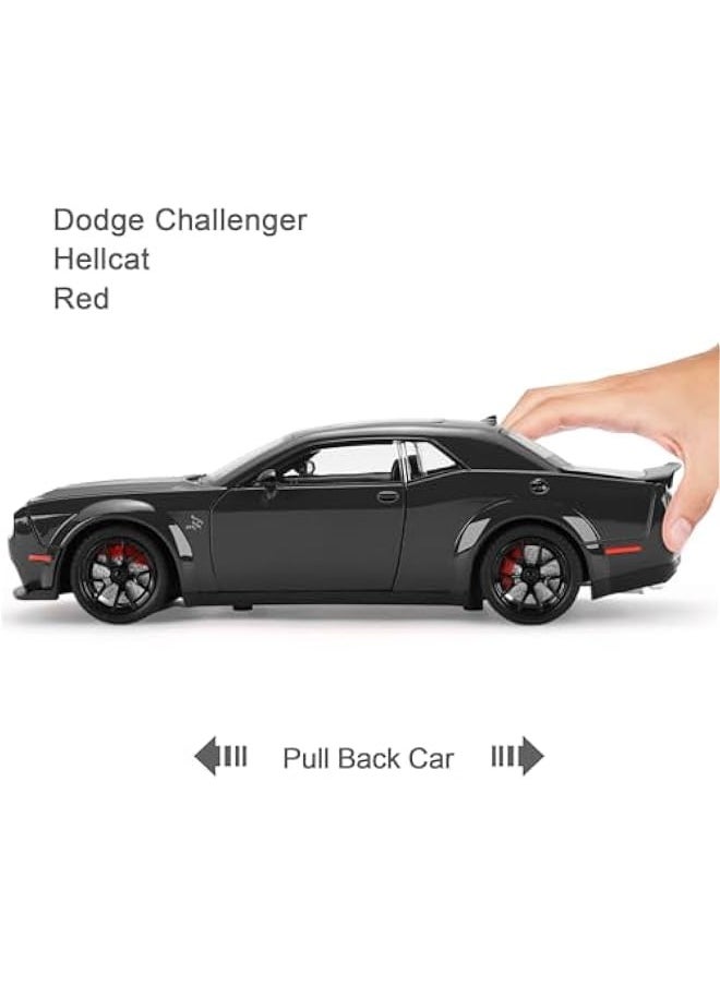 Hellcat Toy Cars for Boys Age 3-12 1:24 Dodge Challenger SRT Demon Car Toys Diecast Metal Car Model with Light & Sound Collectable Muscle Super Cars for Kids (Black)