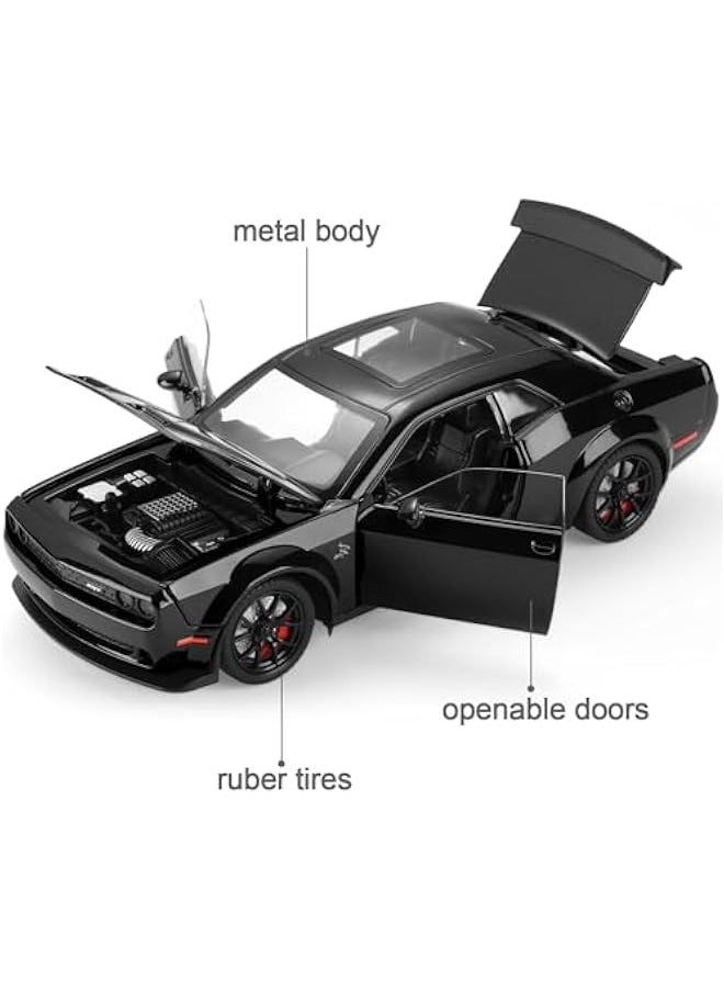 Hellcat Toy Cars for Boys Age 3-12 1:24 Dodge Challenger SRT Demon Car Toys Diecast Metal Car Model with Light & Sound Collectable Muscle Super Cars for Kids (Black)