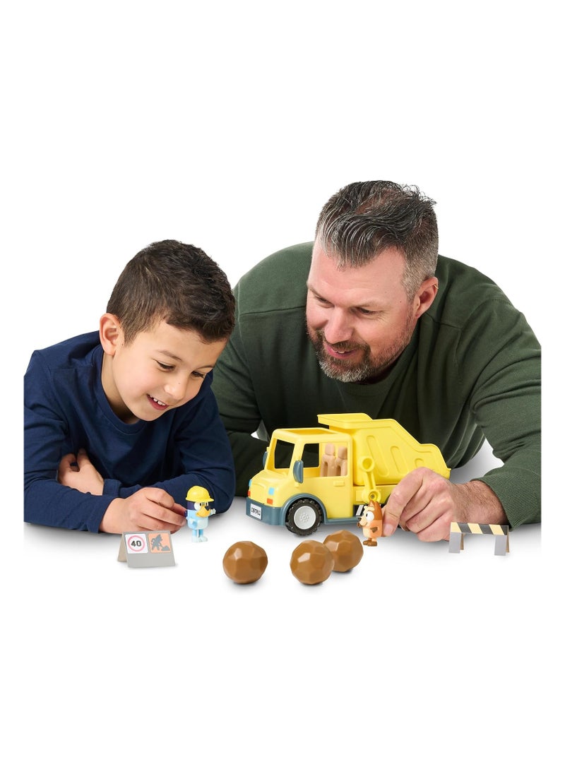 Bluey’s Mega Dump Truck Set | Realistic Rolling Wheels | Helmeted Bluey & Muddy Bingo | Durable & Safe | Tilt & Dump Action | Construction Fun