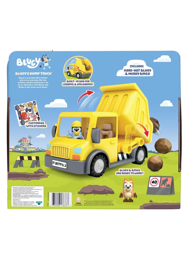 Bluey’s Mega Dump Truck Set | Realistic Rolling Wheels | Helmeted Bluey & Muddy Bingo | Durable & Safe | Tilt & Dump Action | Construction Fun