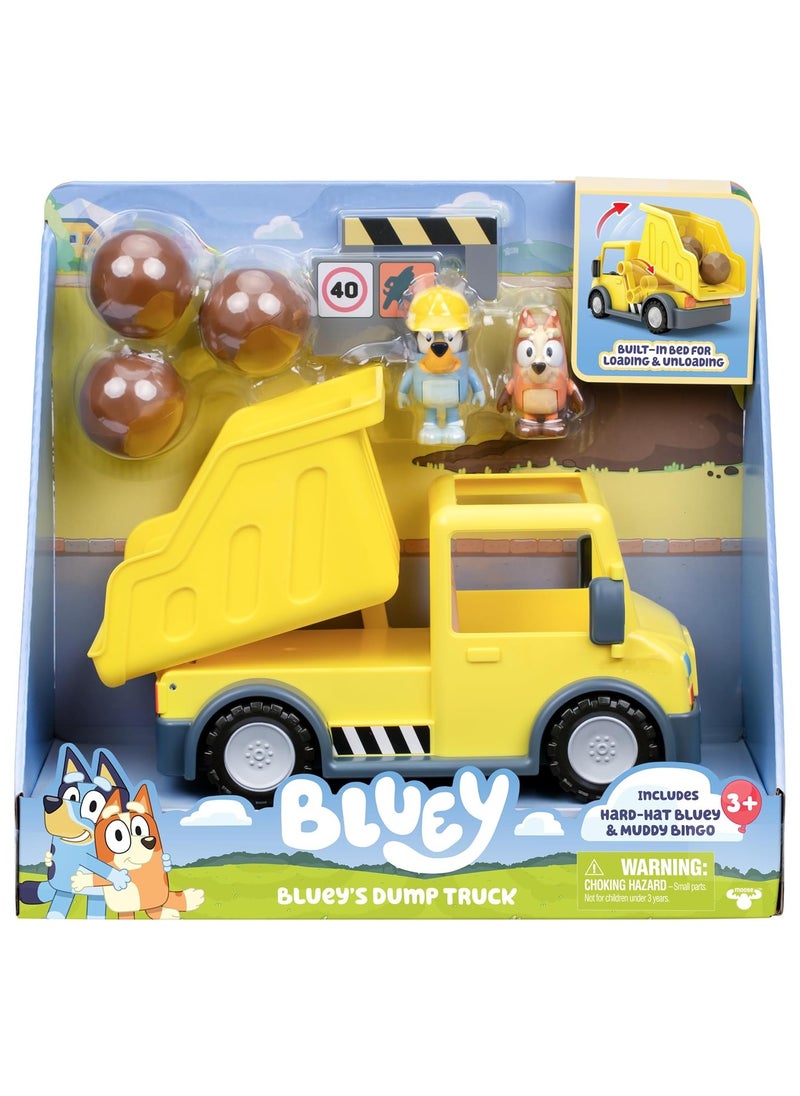 Bluey’s Mega Dump Truck Set | Realistic Rolling Wheels | Helmeted Bluey & Muddy Bingo | Durable & Safe | Tilt & Dump Action | Construction Fun