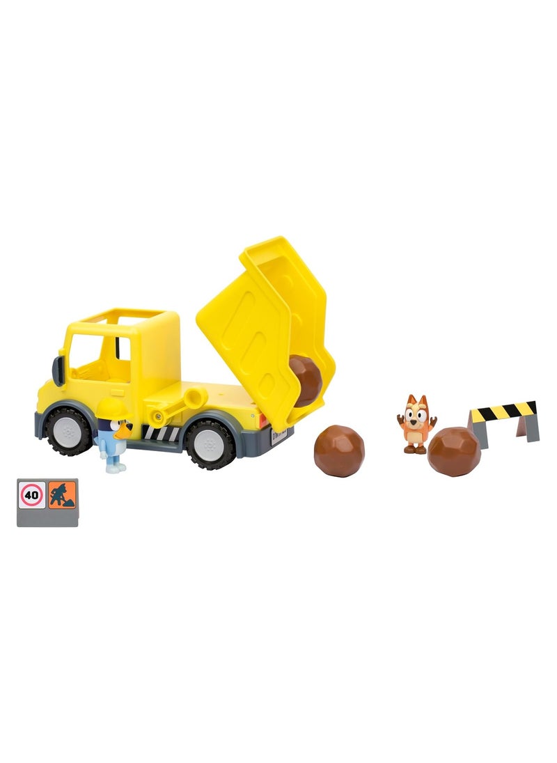 Bluey’s Mega Dump Truck Set | Realistic Rolling Wheels | Helmeted Bluey & Muddy Bingo | Durable & Safe | Tilt & Dump Action | Construction Fun
