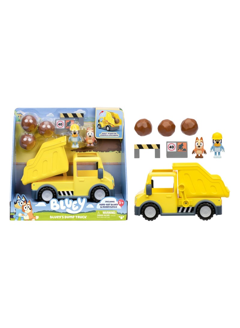 Bluey’s Mega Dump Truck Set | Realistic Rolling Wheels | Helmeted Bluey & Muddy Bingo | Durable & Safe | Tilt & Dump Action | Construction Fun
