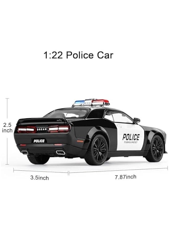 Police Car Toys for Boys Age 3-12 1:22 Dodge Challenger Hellcat Toy Cars Diecast Metal Car Model with Light & Sound Collectable Muscle Cars for Kids 3+ Year Olds