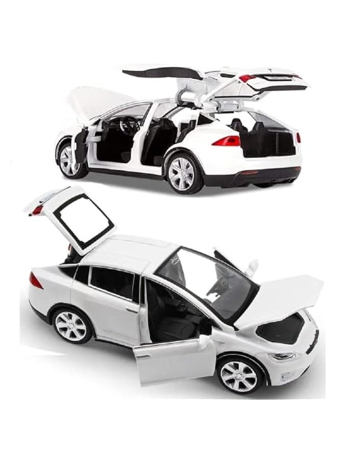 Toy Car Model X, Pull Back Car Toys Alloy Vehicles with Lights and Sound 1:32 Scale Model Car (White)