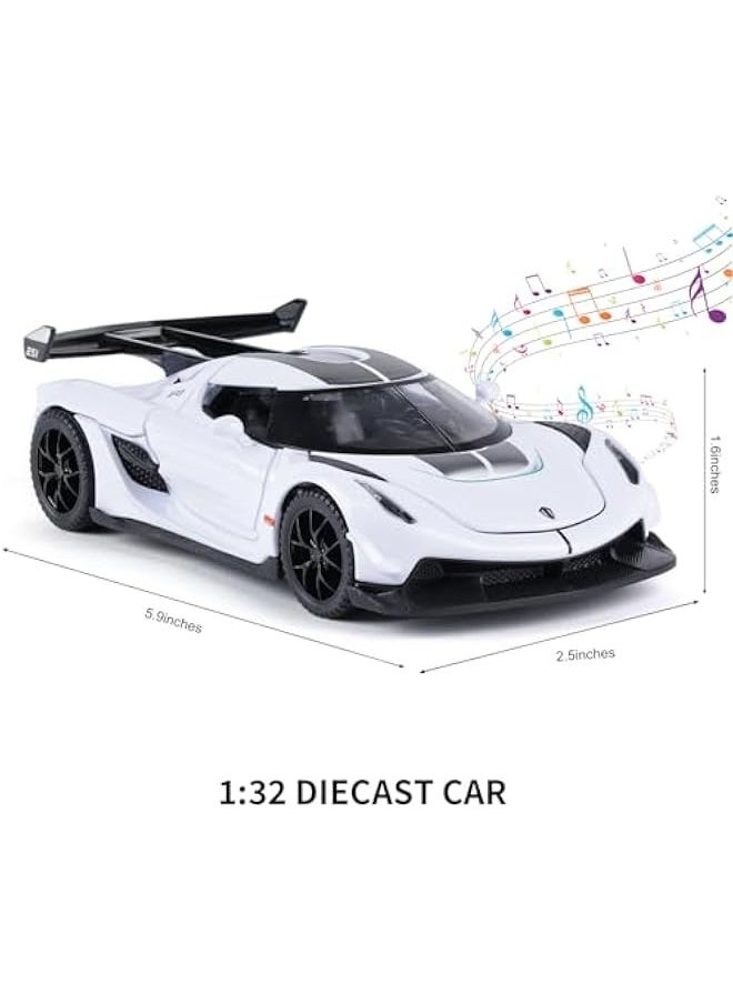 Toy Cars for 3+ Year Old Boys Jesko Car Toys with Light and Sound Diecast Metal Toy Car for Kids Ages 3-12 1/32 Collectable Super Car Model (White)