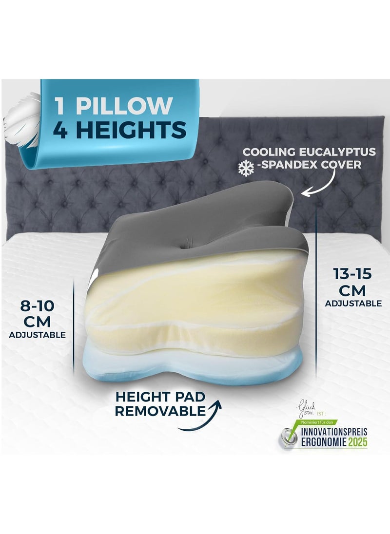 Orthopedic Memory Foam Pillow, Adjustable Height, and Firmness, Ergonomic Cervical Neck Support Pillow for Neck and Back Pain, Side, Stomach, and Back Sleepers, Anti-Snoring and Breathable Cover, 60x40cm, Grey