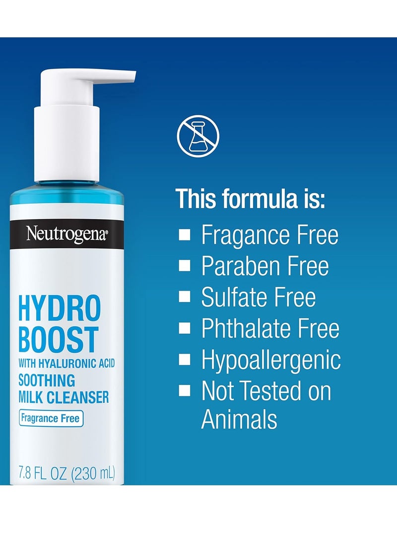 Hydro Boost Soothing Milk Facial Cleanser with Hyaluronic Acid, Hydrating Face Wash Gently Lifts Dirt & Oil Leaving Soft Soothed Skin, Hypoallergenic, Fragrance-Free 7.8 Fl. OzFluid Ounce