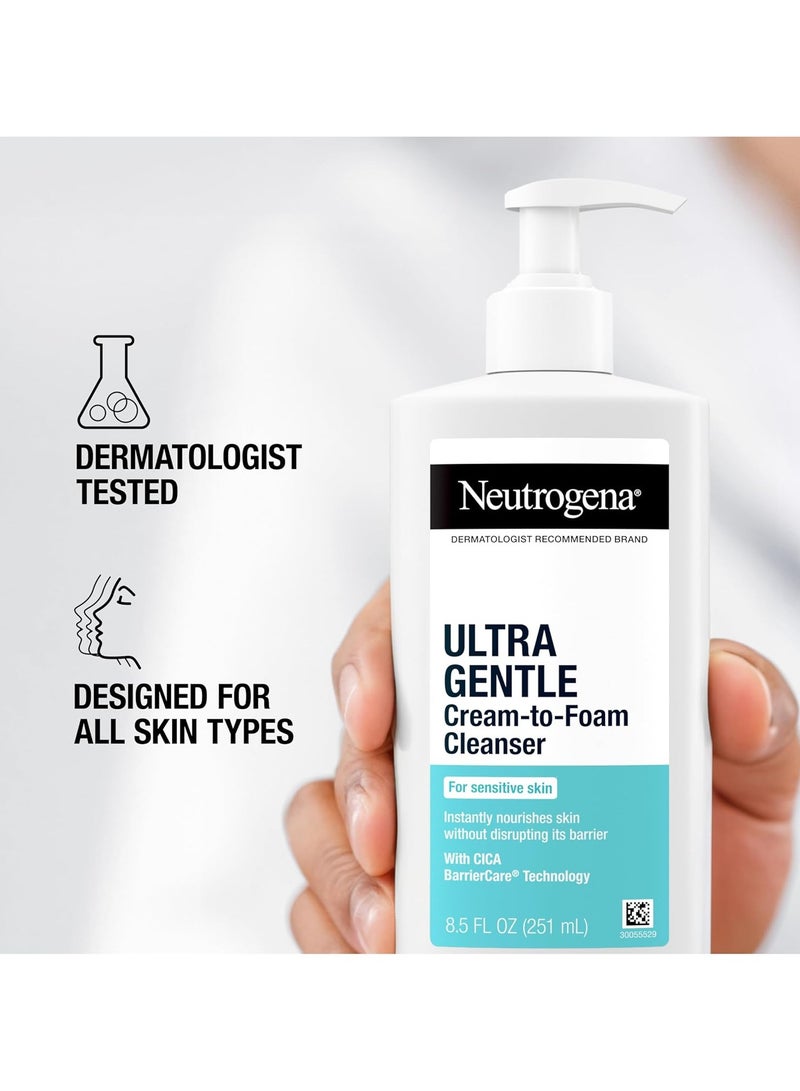 Ultra Gentle Cream-to-Foam Daily Facial Cleanser, Transforms from a Creamy Cleanser to a Foaming Face Wash, Gently Cleanses Sensitive Skin, Fragrance-Free, Hypoallergenic 8.5 fl ozFluid Ounce