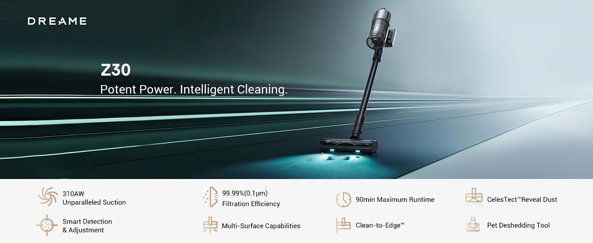 Dreame Z30 Cordless Stick Vacuum, 30000pa Suction, High-speed Motor, 855W, 90min Maximum Cleaning Time, HEPA H14 Filtration, Dust Reveal Technology, Pet Deshedding Tool, Multi-surface Vaccuming, Dirt Detection, Auto Suction Adjustment, Z30 black 440 W Z30 black