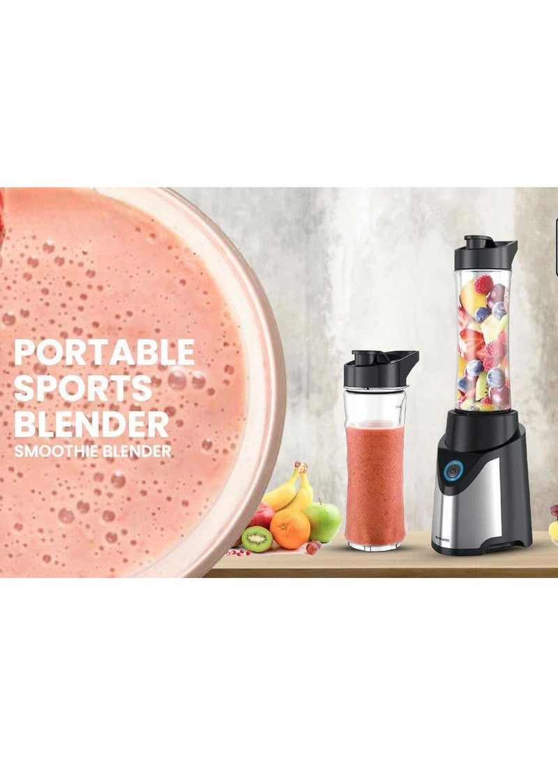 Portable Sports Blender Juicer 500W – One-Touch Smoothie Maker with 570ML BPA-Free Sports Bottle, Leak-Proof Travel Lid, Stainless Steel Housing, LED Power Light, Personal Blender for Shakes, Smoothies, and Protein Drinks| Gym, Sports
