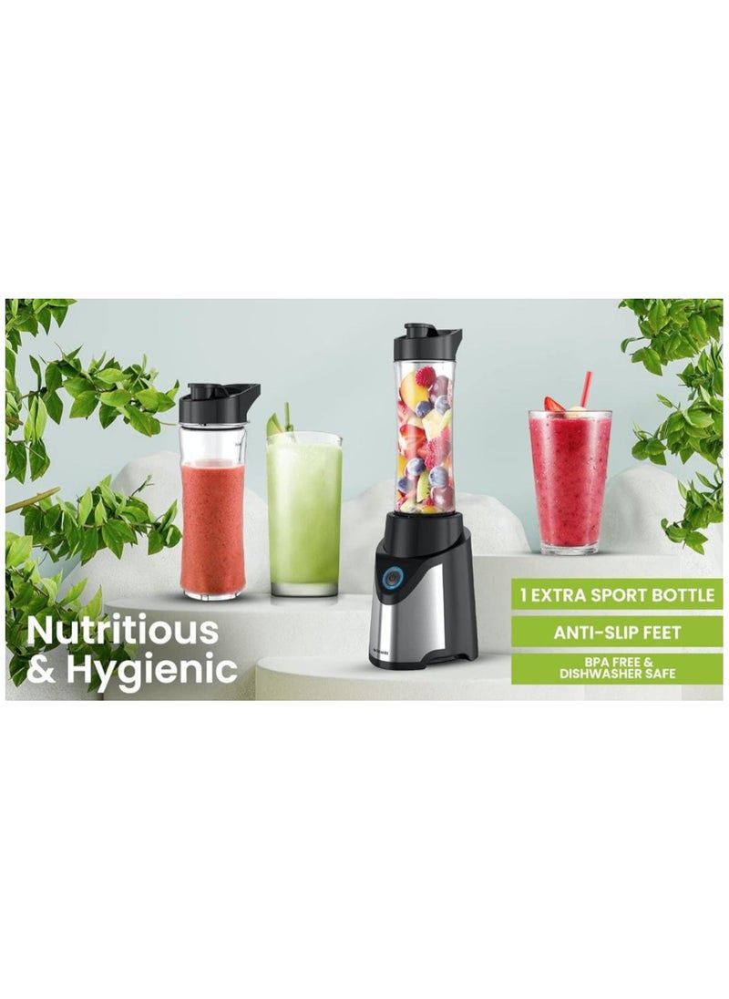 Portable Sports Blender Juicer 500W – One-Touch Smoothie Maker with 570ML BPA-Free Sports Bottle, Leak-Proof Travel Lid, Stainless Steel Housing, LED Power Light, Personal Blender for Shakes, Smoothies, and Protein Drinks| Gym, Sports