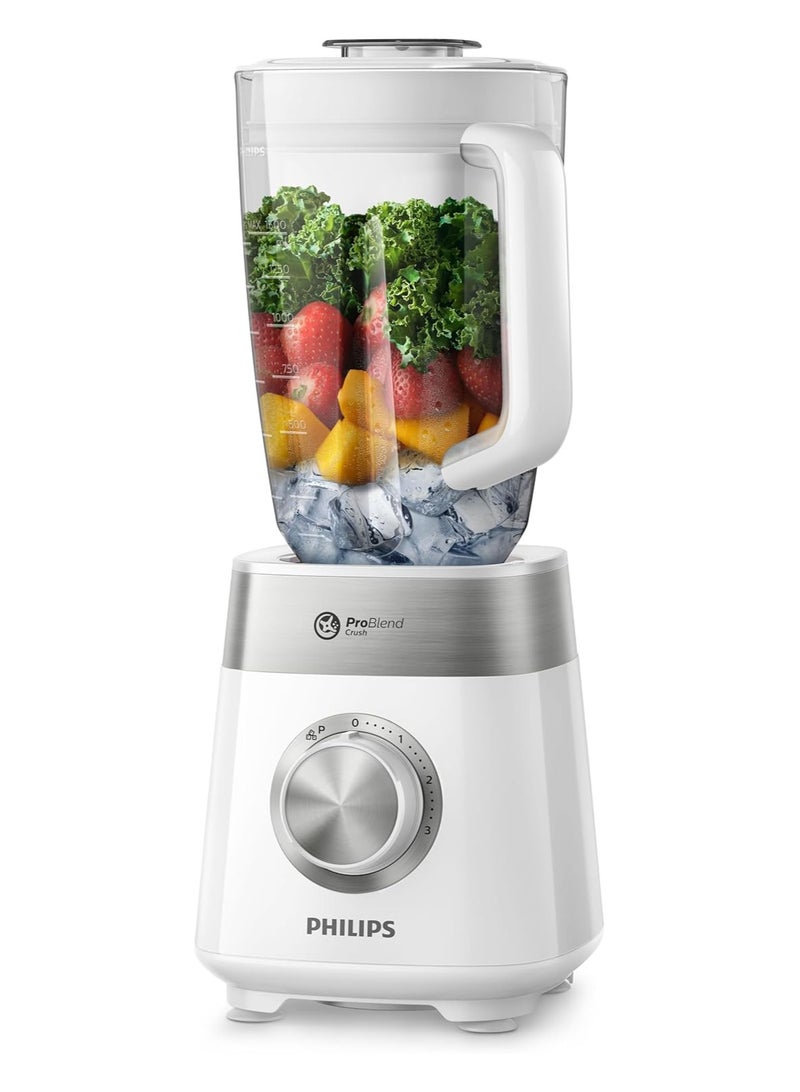 Plastic Jar Blender - 800W, 2L, 3 Speed settings + Pulse, ProBlend Crush Technology perfect for crushing ice 2 L 800 W HR2224 white