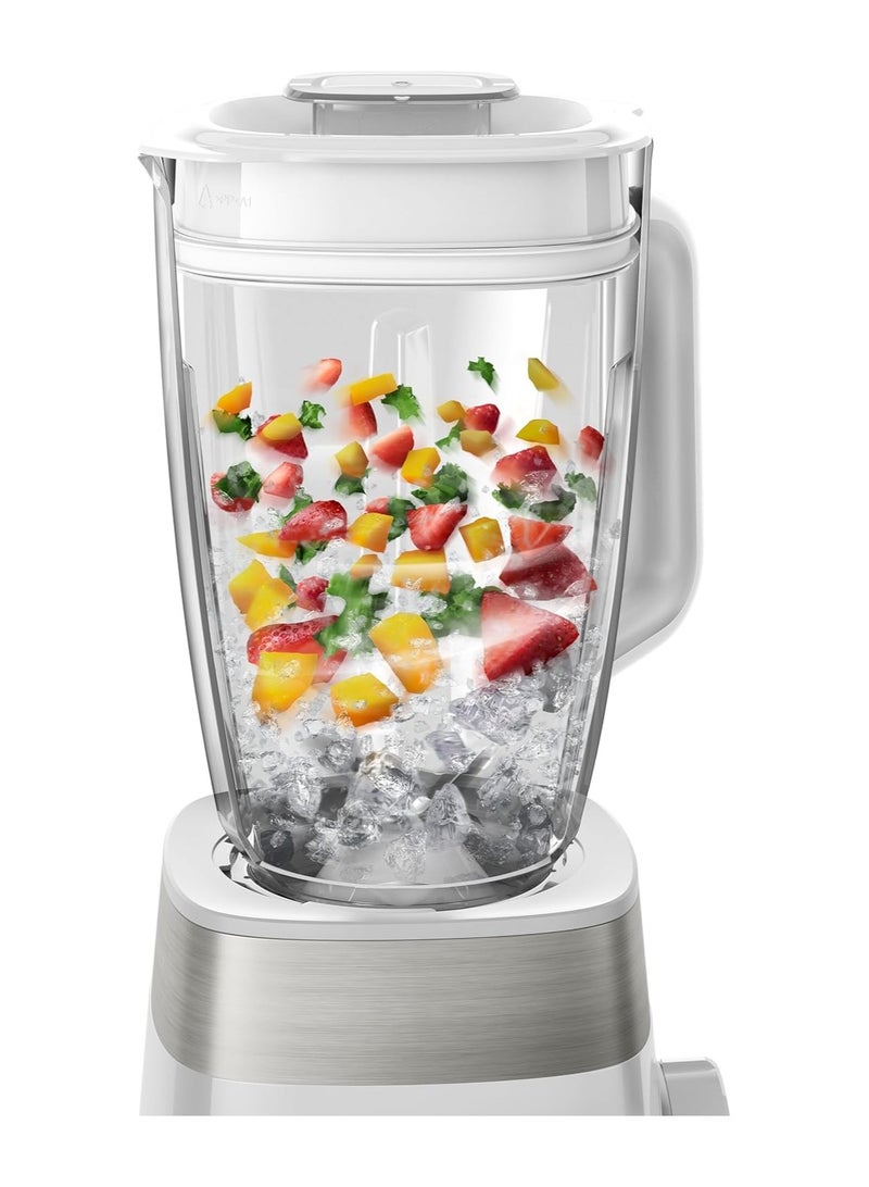 Plastic Jar Blender - 800W, 2L, 3 Speed settings + Pulse, ProBlend Crush Technology perfect for crushing ice 2 L 800 W HR2224 white