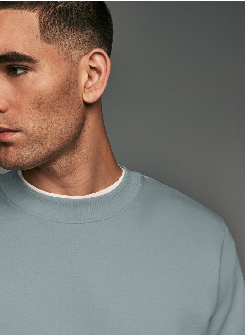 Maniac Men Printed Round Neck Full Sleeve Light Grey Cotton Fleece Oversized Sweatshirt