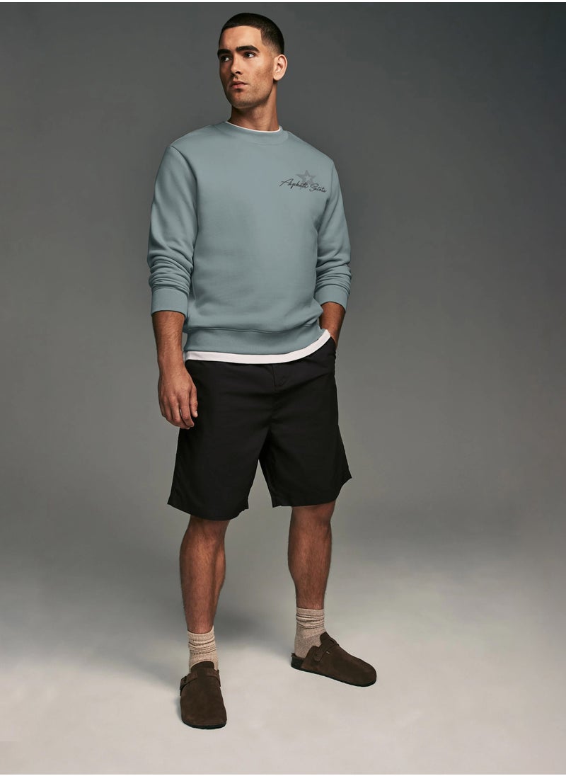 Maniac Men Printed Round Neck Full Sleeve Light Grey Cotton Fleece Oversized Sweatshirt