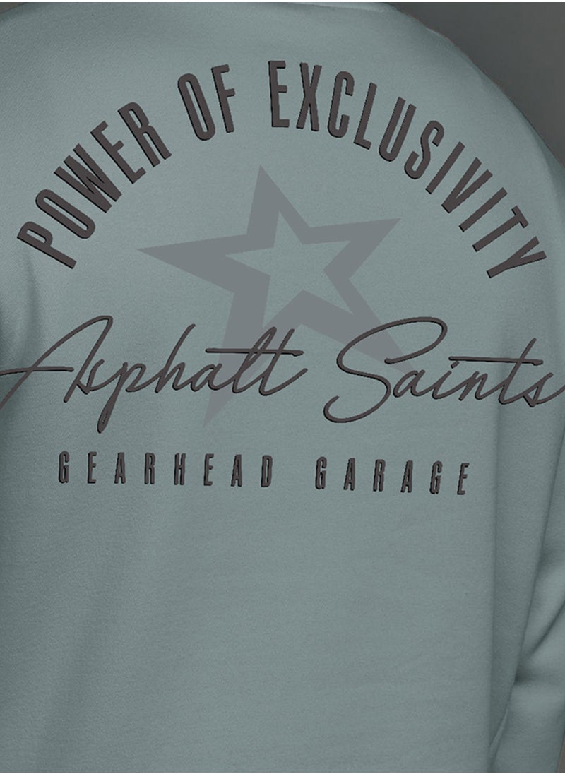 Maniac Men Printed Round Neck Full Sleeve Light Grey Cotton Fleece Oversized Sweatshirt
