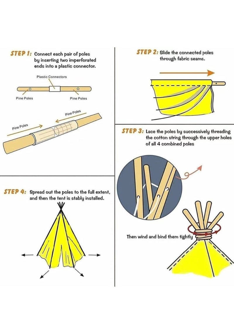 Child Teepee Tent 1.6M White Camping Foldable Canvas Kids Playhouse Portable Teepee.