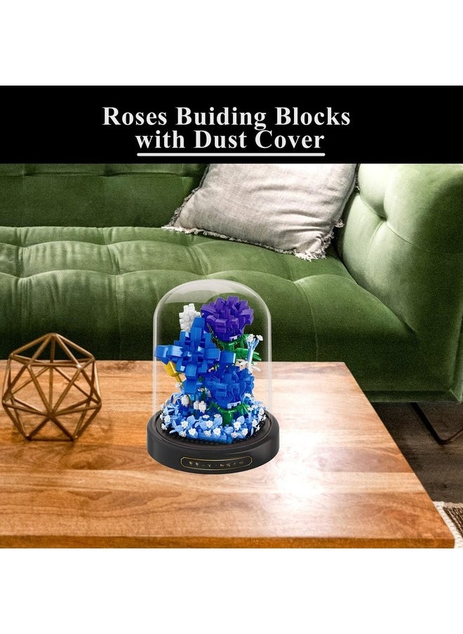 BALODY Roses Flower Bouquet Set,Mini Bricks Botanical Collection Flowers Building Blocks,Assembly Bonsai Tree Friends Sets, Valentine's Anniversaries Birthday Gift for Women Friends Adults(Blue)