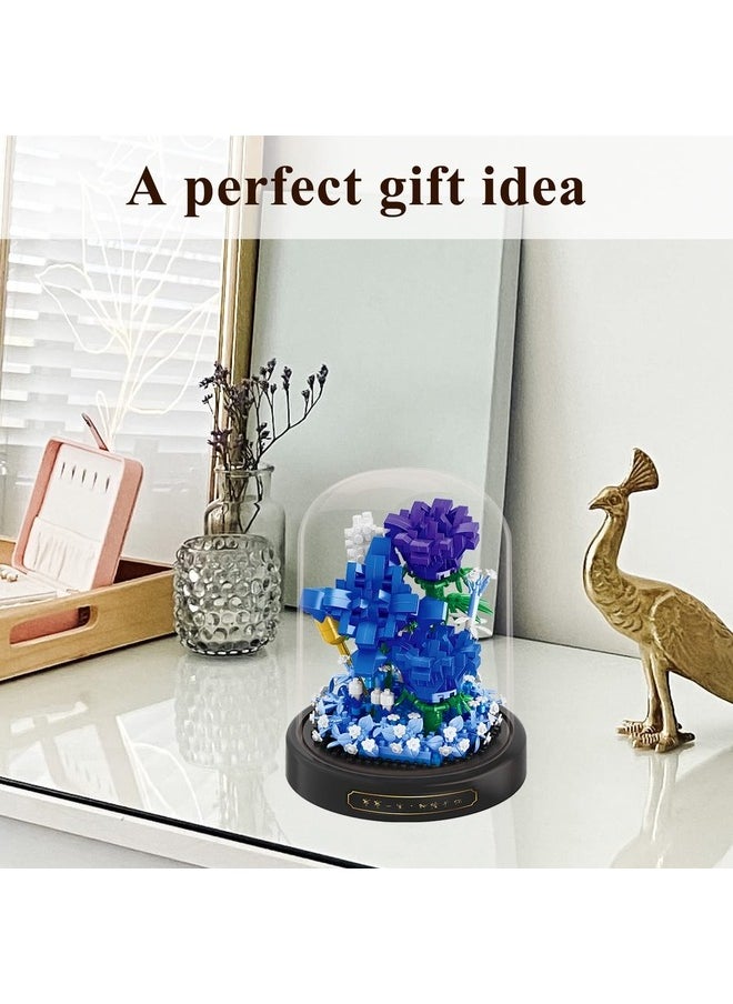 BALODY Roses Flower Bouquet Set,Mini Bricks Botanical Collection Flowers Building Blocks,Assembly Bonsai Tree Friends Sets, Valentine's Anniversaries Birthday Gift for Women Friends Adults(Blue)