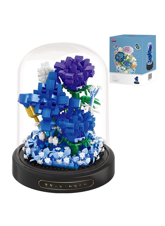 BALODY Roses Flower Bouquet Set,Mini Bricks Botanical Collection Flowers Building Blocks,Assembly Bonsai Tree Friends Sets, Valentine's Anniversaries Birthday Gift for Women Friends Adults(Blue)