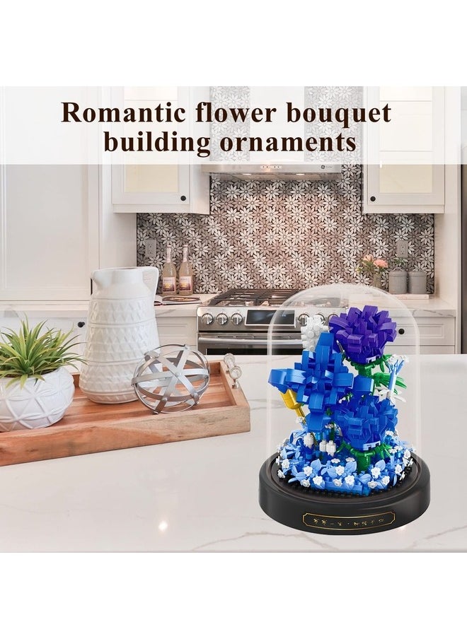 BALODY Roses Flower Bouquet Set,Mini Bricks Botanical Collection Flowers Building Blocks,Assembly Bonsai Tree Friends Sets, Valentine's Anniversaries Birthday Gift for Women Friends Adults(Blue)