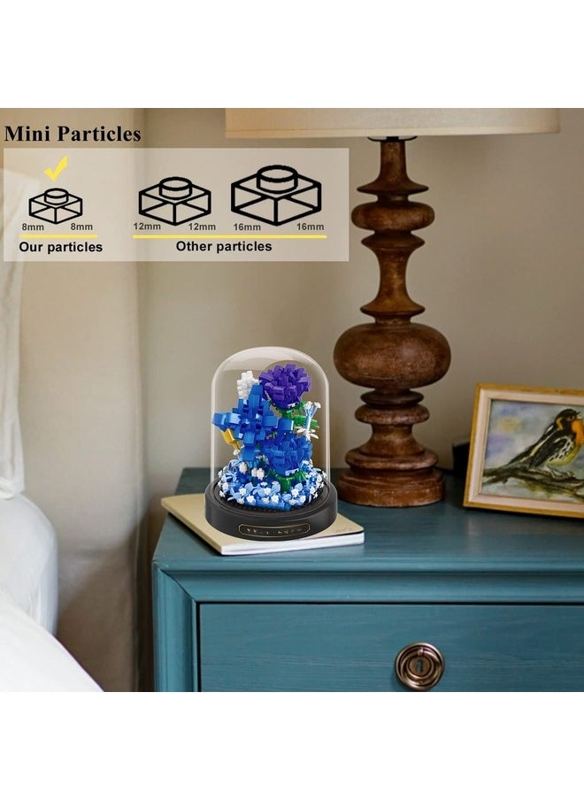 BALODY Roses Flower Bouquet Set,Mini Bricks Botanical Collection Flowers Building Blocks,Assembly Bonsai Tree Friends Sets, Valentine's Anniversaries Birthday Gift for Women Friends Adults(Blue)