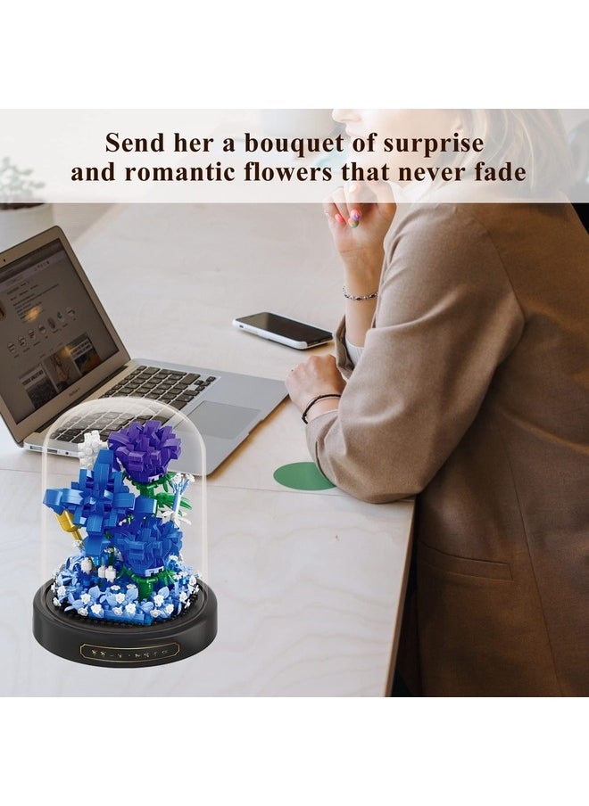 BALODY Roses Flower Bouquet Set,Mini Bricks Botanical Collection Flowers Building Blocks,Assembly Bonsai Tree Friends Sets, Valentine's Anniversaries Birthday Gift for Women Friends Adults(Blue)