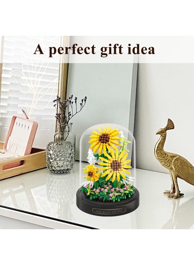BALODY Sunflower Flower Bouquet Set,Mini Bricks Botanical Collection Flowers Building Blocks,Assembly Bonsai Tree Friends Sets, Valentine's Anniversaries Birthday Gift for Women Friends Adults