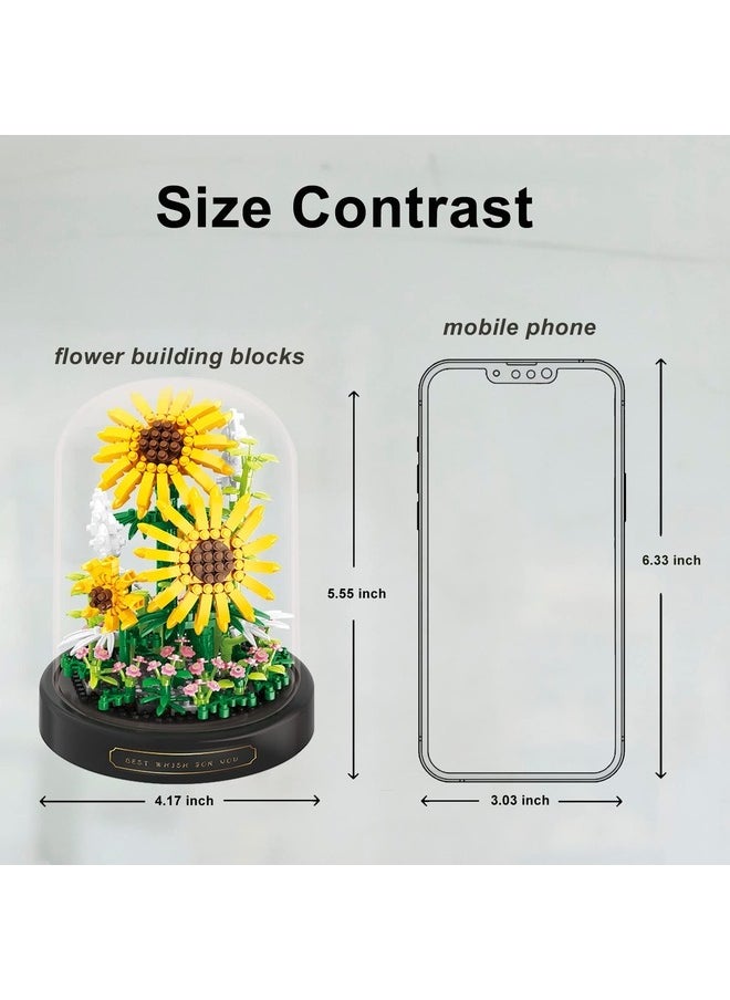 BALODY Sunflower Flower Bouquet Set,Mini Bricks Botanical Collection Flowers Building Blocks,Assembly Bonsai Tree Friends Sets, Valentine's Anniversaries Birthday Gift for Women Friends Adults