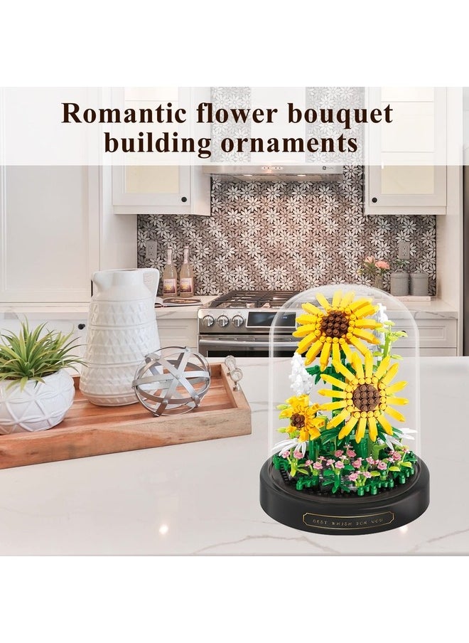 BALODY Sunflower Flower Bouquet Set,Mini Bricks Botanical Collection Flowers Building Blocks,Assembly Bonsai Tree Friends Sets, Valentine's Anniversaries Birthday Gift for Women Friends Adults