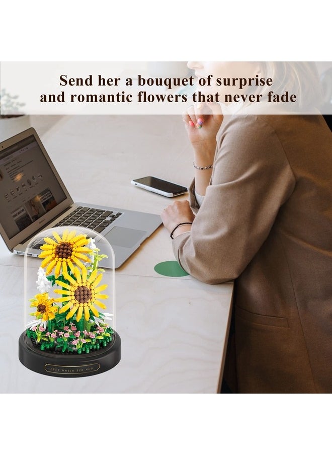 BALODY Sunflower Flower Bouquet Set,Mini Bricks Botanical Collection Flowers Building Blocks,Assembly Bonsai Tree Friends Sets, Valentine's Anniversaries Birthday Gift for Women Friends Adults