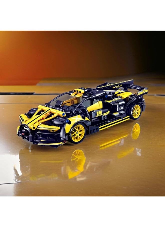 Racing Sports Car Building Blocks Kit for 6+, 677+ PCS, Durable ABS Plastic Construction Set, Educational STEM, Collectible Model, Back Force Function, Yellow/Black.