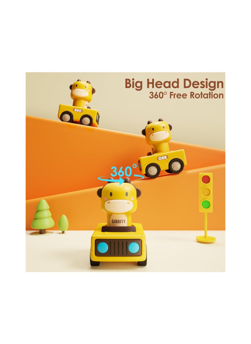 Press and Go Baby Animal Racing Cars for Toddlers 1-3 Years, Friction Push Car Toy Set for Infants 6-18 Months, Perfect 1st Birthday Gift for Boys and Girls (4 Pack)