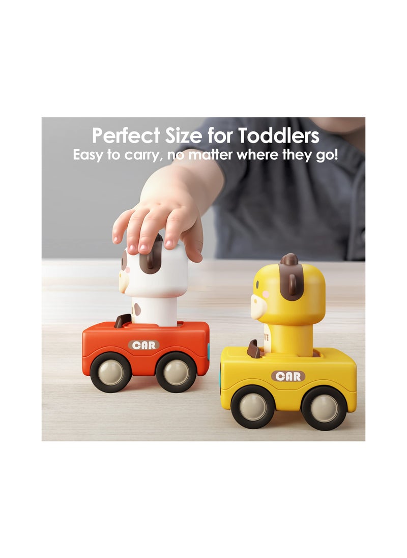 Press and Go Baby Animal Racing Cars for Toddlers 1-3 Years, Friction Push Car Toy Set for Infants 6-18 Months, Perfect 1st Birthday Gift for Boys and Girls (4 Pack)